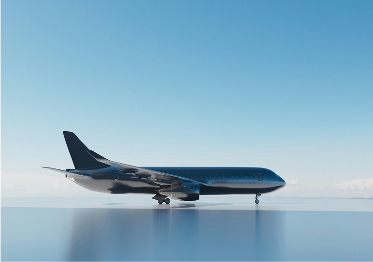 A large jet airplane positioned on a clear surface, showcasing its sleek design and impressive size.